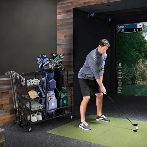 Miniatura 4 de Costway Organizador De Almacenamiento Para Palos De Golf, 3 Estantes Y 1 Cesta, Estante De Almacenaje Con Ruedas Extraíbles Para 2 Bolsas De Golf 6 Ganchos Para Accesorios De Equipos De Golf