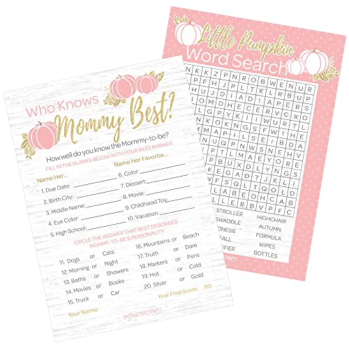 Jeu baby shower citrouille rose pour animer une fête prénatale fille en automne