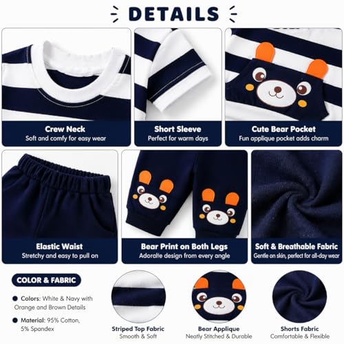 Image of Bold N Elegant Cotton Cute Cartoon Printed Half Sleeve T-Shirt And Shorts Clothing Set For Infant Toddler Baby Boy Girl