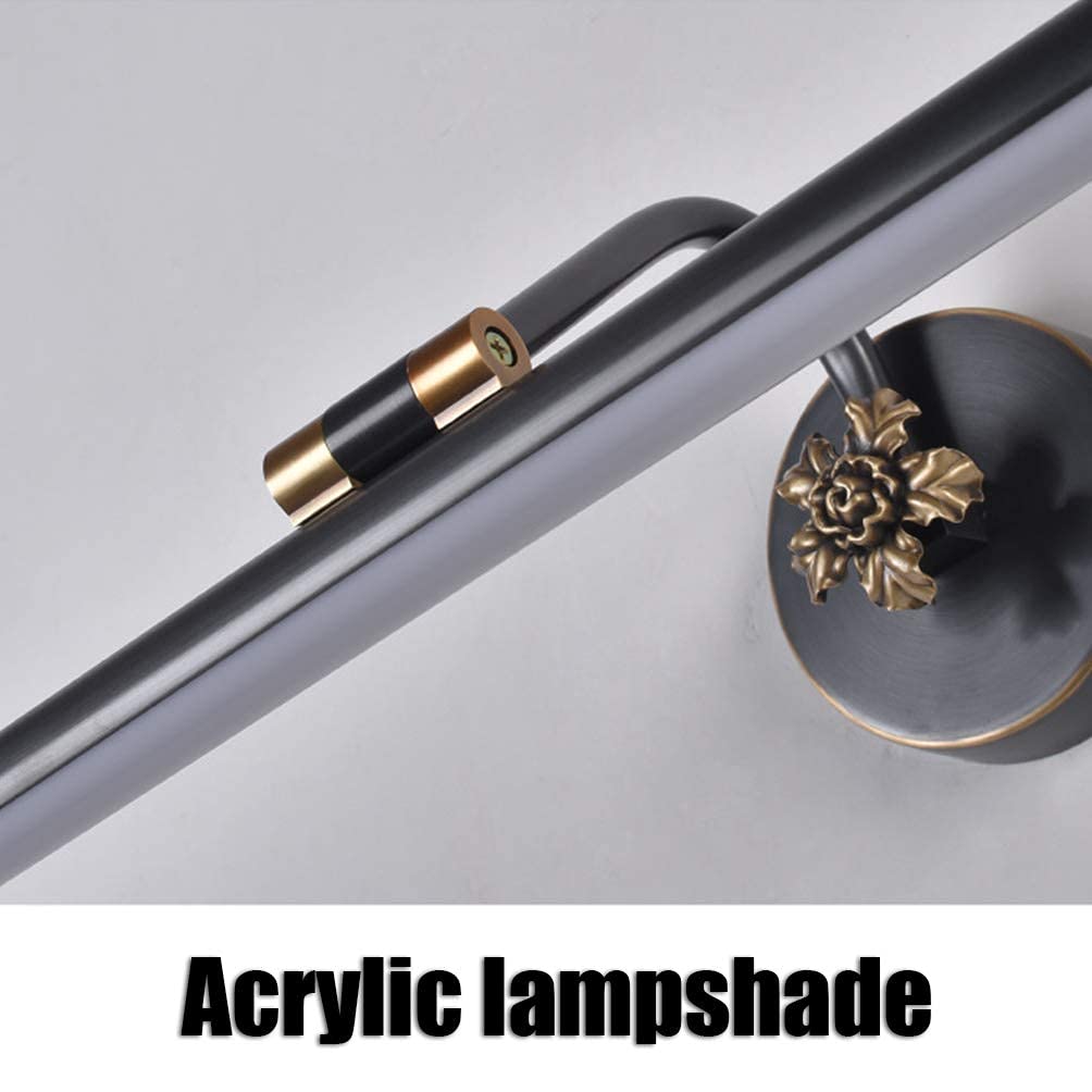 Lampada da specchio a LED in ottone retrò, applique da parete per bagno antico vintage, lampada da trucco per specchi, toletta, camera da letto, 4000K, Ottone, L45CM/9W (Nero L100CM/2 Interessan