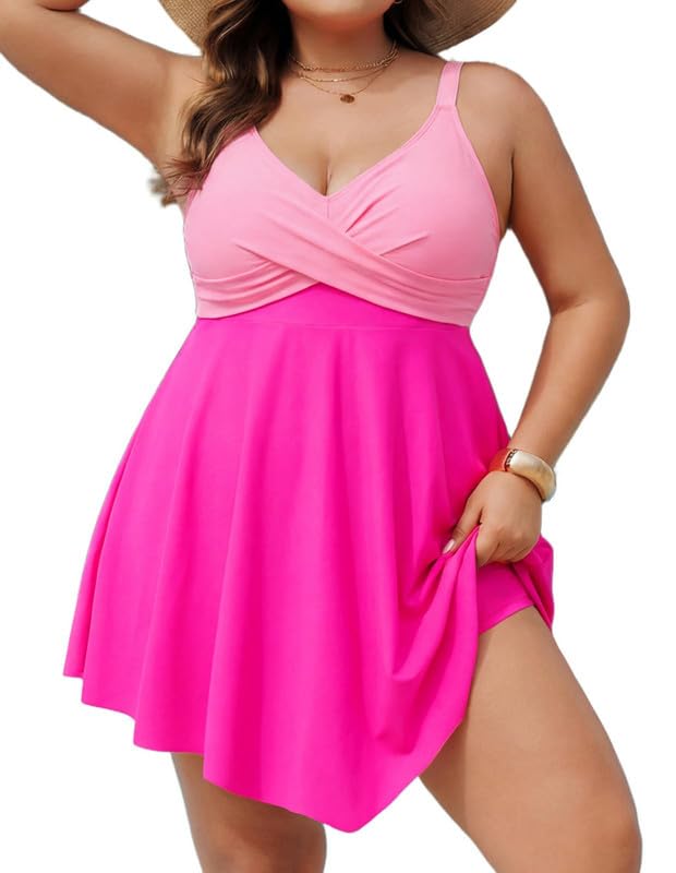 Hanna Nikole Bauchweg Badeanzug Damen Shape Große Größen Badeanzüge Badekleid Push Up Bademode Einteiler Strandkleid Crossover Badebekleidung Mit BadeshortsWeiche Schwimmanzug Strandmode