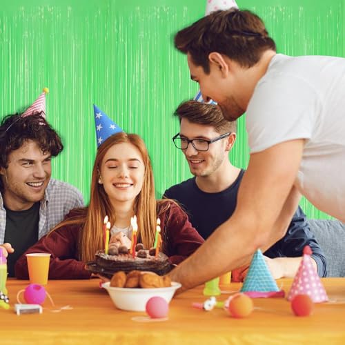Image of 5 Pack Green Foil Curtain Backdrop 3.2ft x 8.2ft Tinsel Foil Fringe Curtains Macaron Photo Booth Streamer Backdrop for Party Decorations Birthday Baby Shower Bachelorette Holiday Decor (Pastel Green)