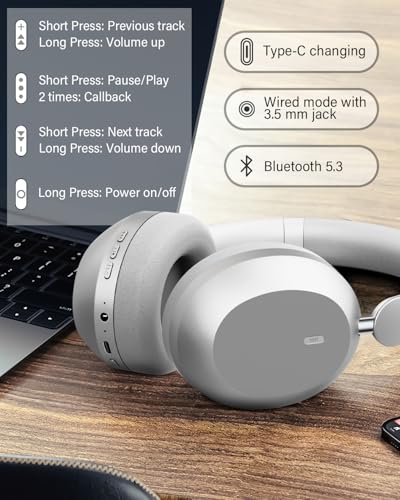 Image of Wentronic Y05 Wireless Bluetooth Headphone, Noise Cancelling, Sliver