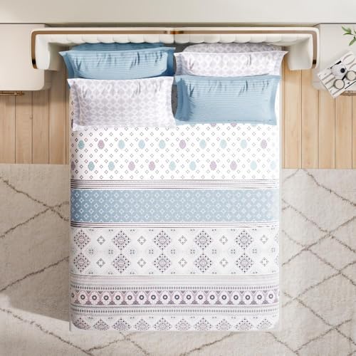 Image of Wakefit Printed Cotton Fitted Bedsheet | 300 TC Elastic Fitted Sheet, King Bed Bedsheet with 2 Pillow Covers | Gabriel - 78x72 inches, Multicolour