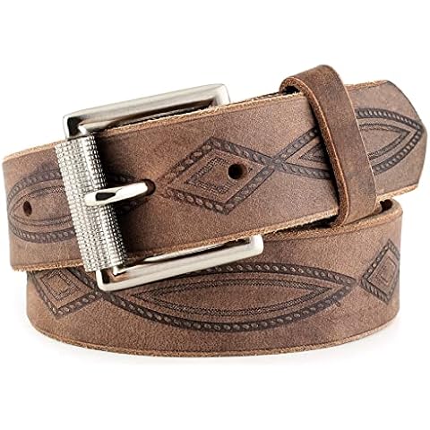 F&L CLASSIC Genuine Full Grain Western Engraved Tooled Leather Belt Strap or Belt 1-1/2" w/Snaps for Interchangeable Buckles,USA,Buffalo vintage,116-03,size 38 Cover