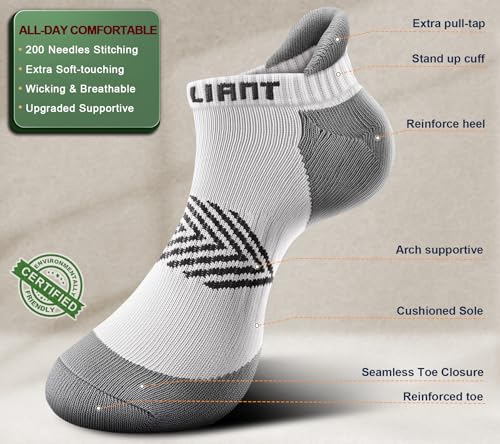 Image of BULLIANT Socks For Women 6Pairs-Womens Athletic Ankle Socks No Show Cushioned for Walking Running-Compression Arch Support