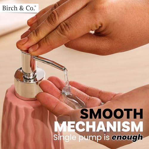Image of Birch & Co. Ceramic Soap Dispenser For Wash Basin - Handwash Dispenser Bottle - Leak-Proof Design With Silver Glossy BPA-Free Pump, Velo, Pink,Soapdispenser Velo Pink