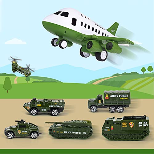Unih Airplane Toys Set, Transport Cargo Airplane And 6Pcs Mini Army Vehicles, Military Vehicle Play Set Birthday Gift For Kids Toddlers Boys 3 4 5 6 Years Old #TOP1