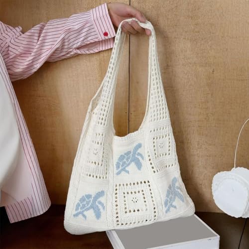 Beach Bags for Women, Woven Bags for Women, Travel Knitted Pack, Turtle Pattern, Seaside Hollow Woven Style, Beige4