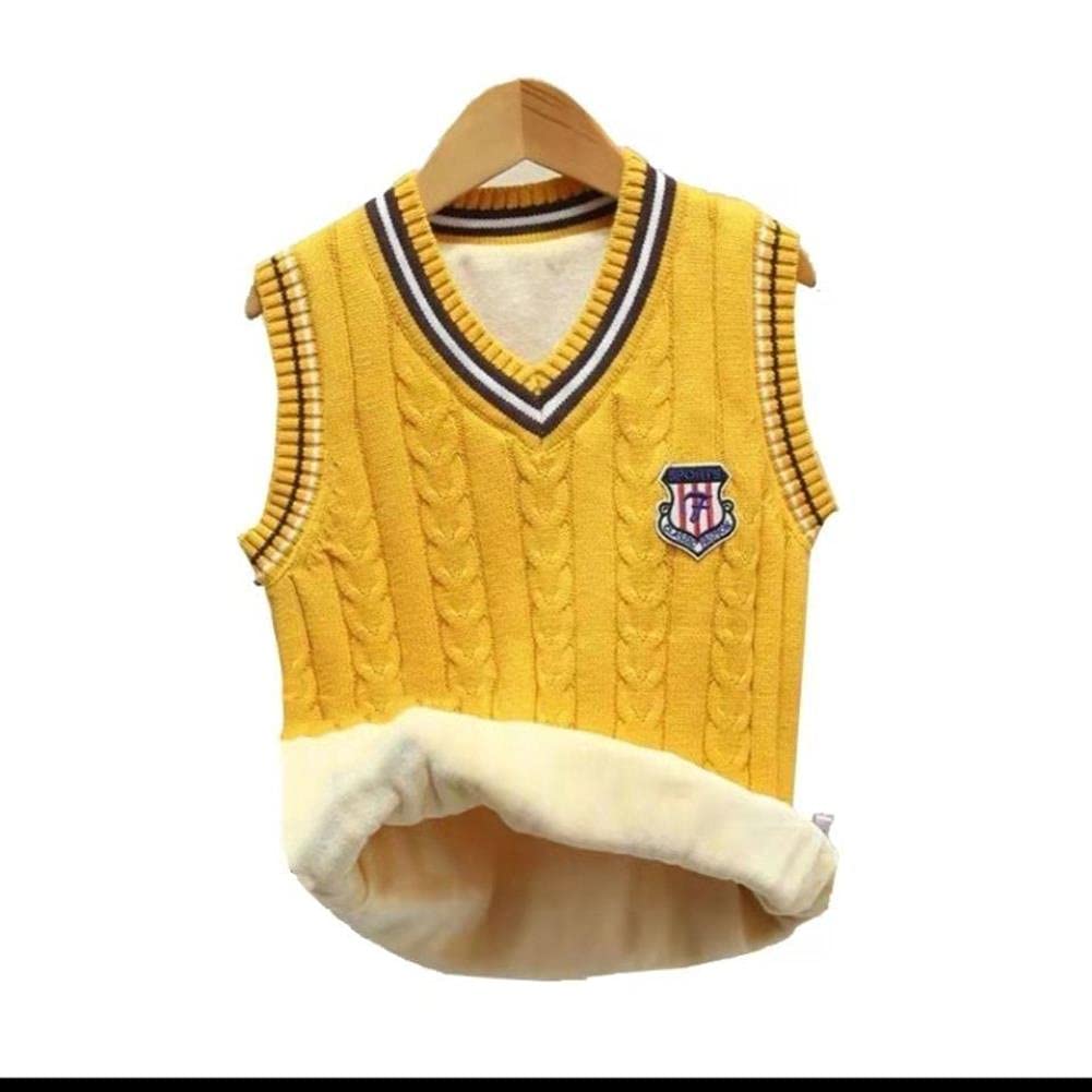 UKKO Suéter para niños Algodón Tejido Jersey Niños con Cuello En V Suéter Chaleco Chaleco Chaleco Escolar Chicas Invierno Sin Mangas Suéter-Navy Fleece,13-14T
