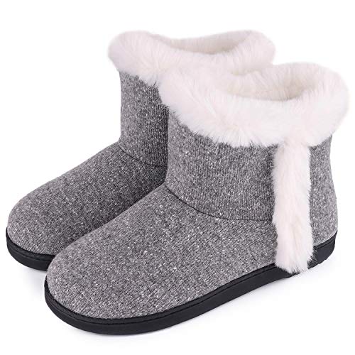 Women's Cotton Knit Memory Foam Ankle Booties Slippers Fashion Warm House Shoes with Comfy Plush Lining (7-8 M, Gray) Women's Cotton Knit Memory Foam Ankle Booties Slippers Fashion Warm House Shoes with Comfy Plush Lining (7-8 M, Gray)