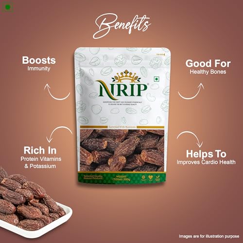Image of NRIP Premium Black, Brown Dates Dry /Sukha Khajoor (Kala Chuara) 200 Gm