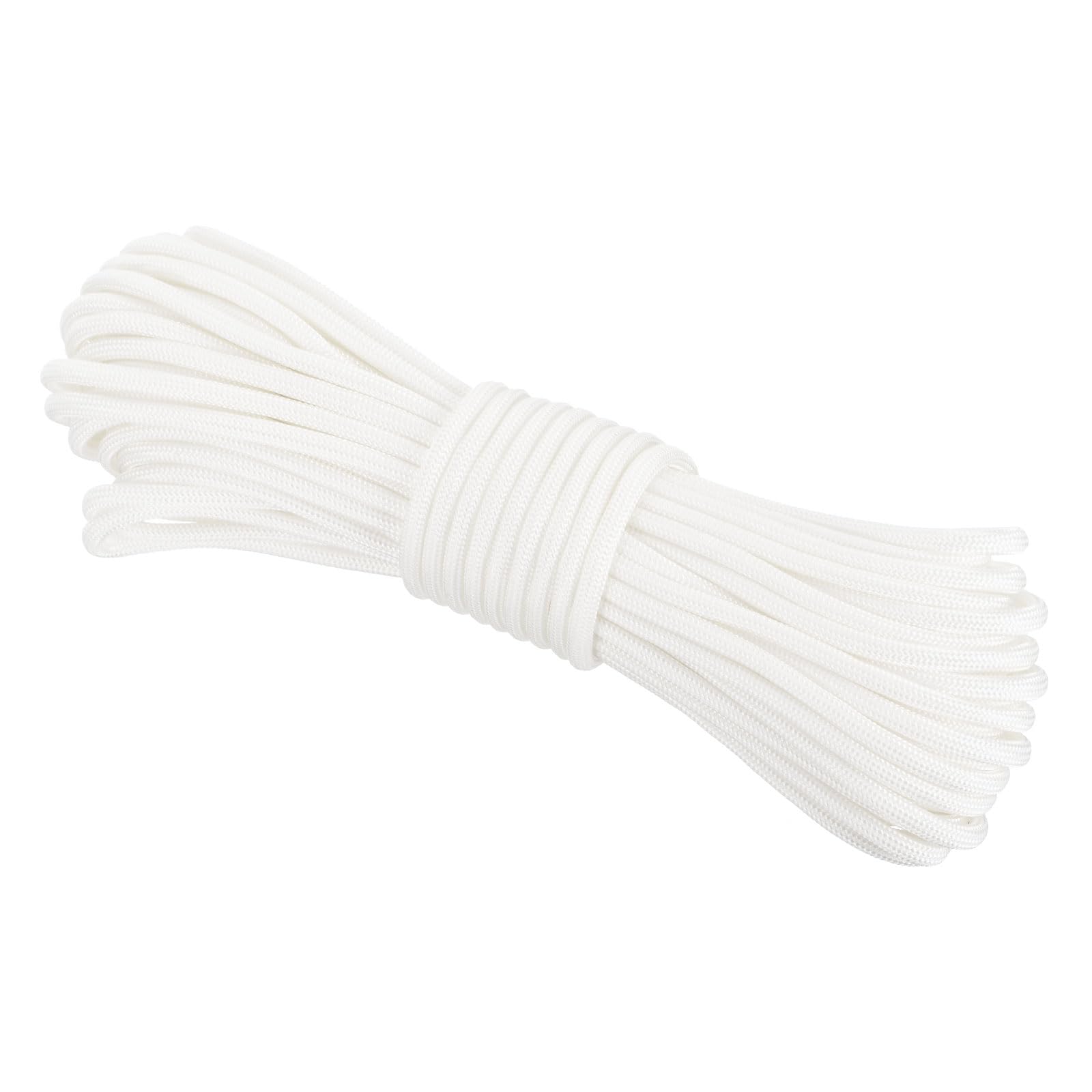 Rebower 550 Paracord Rope 8m, 4mm Thin Paracord Nylon Cord 7-Strand Core [for Tent Camping Outdoor Gear] - White