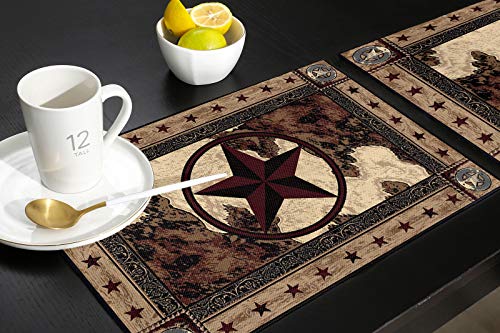 Maconaa Western Texas Star Placemats For Dining Table Set Of 6, Rustic Vintage Place Mats For Kitchen/Dining, Non Slip, Durable, Washable Table Mats 13''X19'' Table Decor, Brown #TOP4