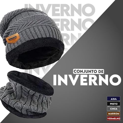 Kit Touca Inverno + Cachecol de Gola Premium Tricô Flanelado Forrado Frio Extremo Inverno Lã Pelinho