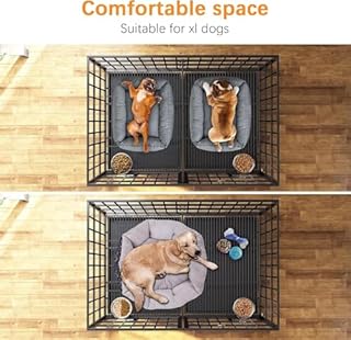 Garden 4 you Heavy Duty Dog Crate-54 inch XL Dog Cage for Large/Double Dogs,DogCrate Furniture for Doggy Indoor with Wheels,Floor Grid, Tray, Divider and Feeding Bowl,Black(137x74x68cm)