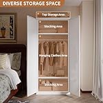 Metal Wardrobe Cabinet for Hanging Clothes, 71" Tall Armoire Wardrobe Closet with Hanging Rod, White Clothing Storage Cabinet with Doors and Shelves, Large Closet for Bedroom-Assemble Required - Image 4