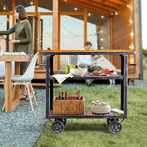 Diwhy Industrial 3 Tier Rolling Utility Storage Cart Wine Beverage, Metal Wine Rack with Wheels Kitchen Bar Dining Room Tea Wine, Storage Cart with Wood - Thumbnail 4