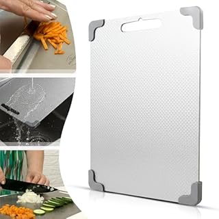 EKLOVER Tagliere in Acciaio Inox 316 30×20 cm – Double Face con Innovativa Finitura “Grano di Riso”, Gocciolatoio e Angoli Antiscivolo – Incl. Affilacoltelli, Panno, Box Premium e App 50 Ricette