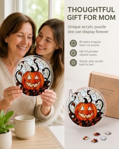 Image of Acrylic Jigsaw Puzzle Suncatcher Ghost Pumpkin Adult Puzzles Gifts 9.8 inch