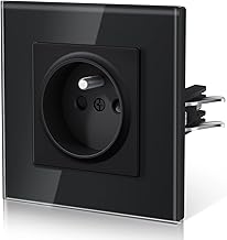 BSEED Electric Wall Socket, Glass Power Socket with Claws, French Standard 16 A 250 V, Suitable for Hotel Home Office, 86 mm, Black