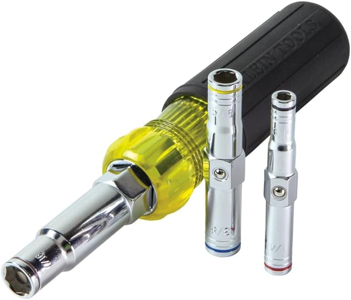 Klein Tools 32800 Nut Driver, 6-in-1 NutDriver Set, SAE Standard Six Point Hex Sizes with Heavy Duty Hollow Shaft, Black