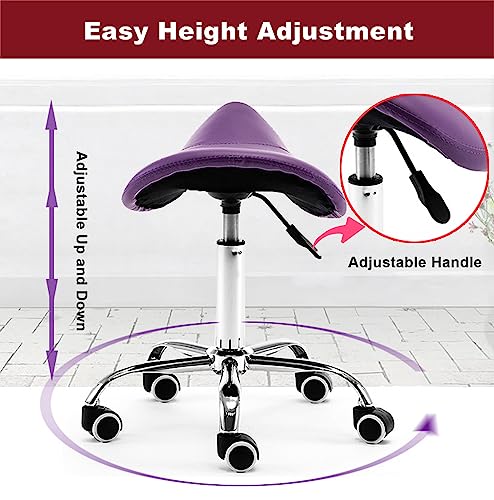 Taburete hidráulico rodante con asiento giratorio sobre ruedas para un cómodo apoyo de la espalda en entornos de spa y belleza