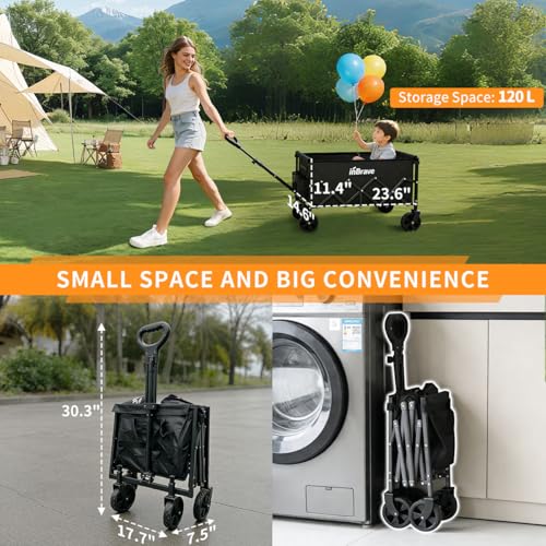 image for InBrave Collapsible Wagon Cart Foldable Beach Wagon with All-Terrain W