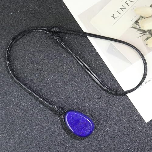 YJTSWDXY Natural Gemstone Pendant Necklace Healing Crystal Stone Choker Necklace Adjustable Waxed Black Rope for Men (Lapis Lazuli) by YJTSWDXY - Used condition - Image 3