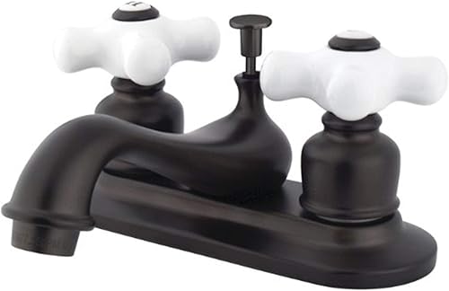 Kingston Brass KB605PX Restoration - Grifo de lavabo central de 4 pulgadas, mango cruzado de porcelana, bronce aceitado Oil Rubbed Bronze,Latón