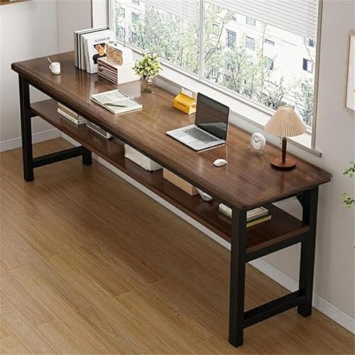 Escritorio de computadora Cuadrado de 15.7' de adelante hacia atrás para Escritura, Alquiler de casa, Mesa Larga, Rectangular, Extra Largo, marrón/Negro, Estante Incluido, 55' de l