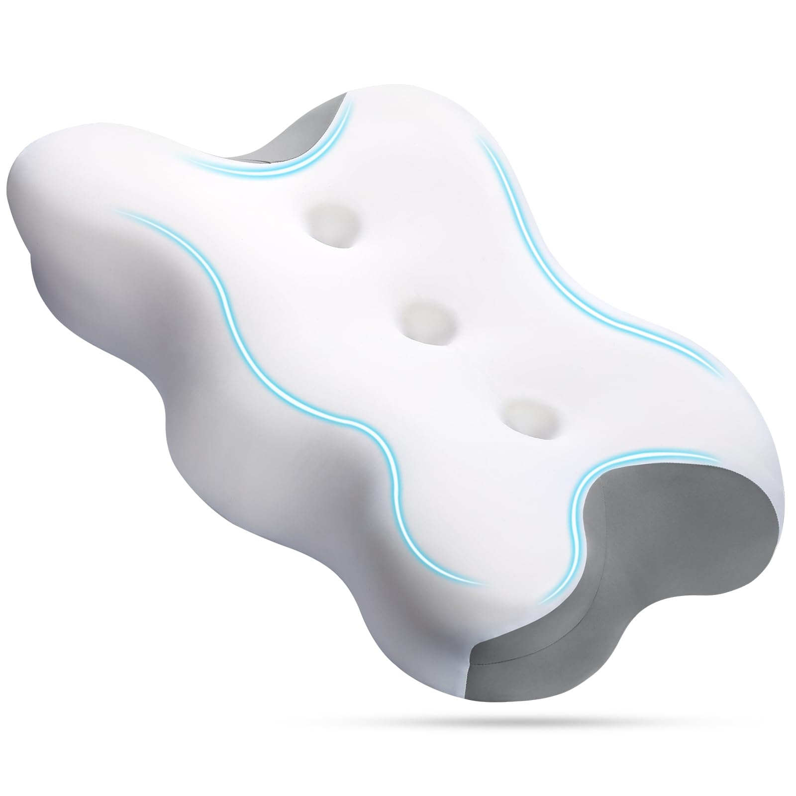 Euqvunn Cuscino Cervicale Memory Foam, cuscino ergonomico per chi dorme sul fianco, sulla schiena e sullo stomaco, cuscino ortopedico con design scanalato, con federa lavabile - 62×36×8/12 cm