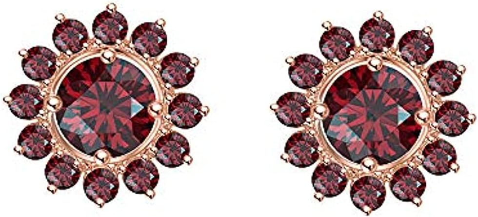 Round Cut Red Garnet 925 Sterling Silver 14K Gold Over Diamond Gemburst Halo Jacket Set Stud Earring for Women's