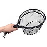 Aluminum Alloy Mini Fly Fishing Net - Soft Rubber Mesh Kayak Trout Landing Net (Black, Small)