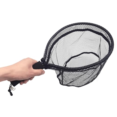 Aluminum Alloy Mini Fly Fishing Net - Soft Rubber Mesh Kayak Trout Landing Net (Black, Small)