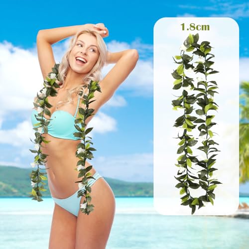 Riceshoot Hawaiian Graduation Lei 6.56 ft Green Lei Traditional Maile Lei with White Tuberose 2024 Graduation Gift Green Leaf Graduation Flower Necklace for Student School Ceremony Party Supplies - Thumbnail 3