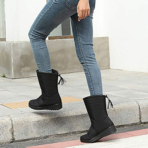 Holibanna Botas femininas de cano médio para neve e inverno forradas de pelúcia, botas de cano baixo