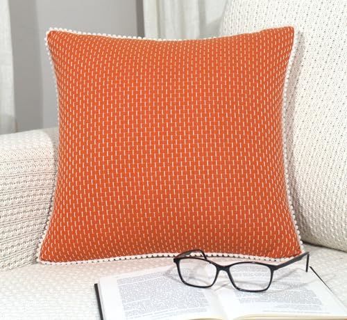 Image of mosey Orange Cushion Covers 20 inch x 20 inch | Set of 2 | 100% Cotton | Boho Theme Cushion Covers | Sofa Throw Pillow Covers 20x20 Orange
