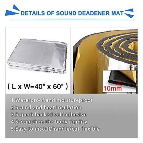 Uxcell 394Mil 10Mm 16.36Sqft Car Block Heat Sound Absorption Deadener Insulation Mat 60"X40" #TOP1