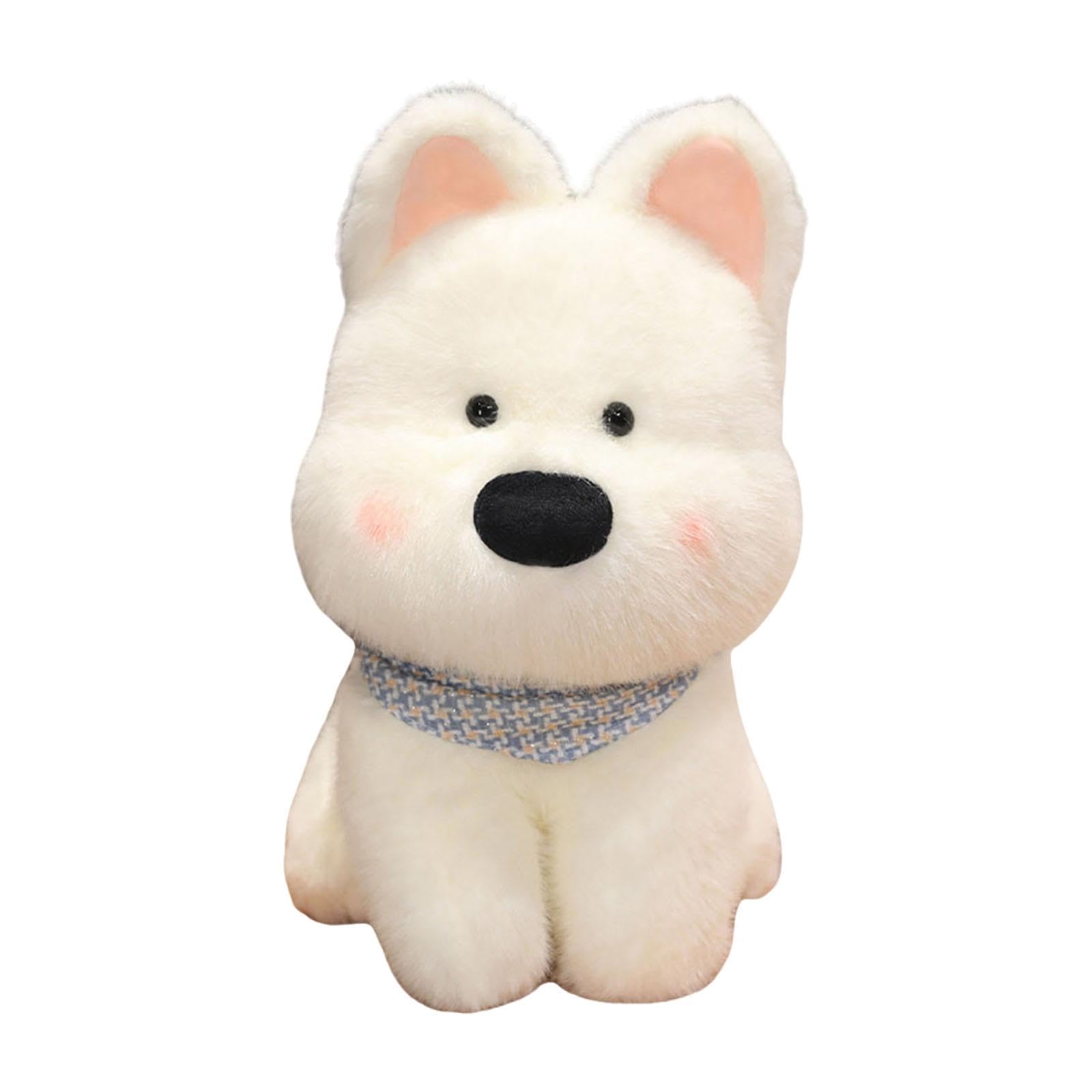 Gralara Perro de Peluche Cachorro Muñeco de Peluche Suave Relleno Realista Animal Adorable Fabricado con Material Agradable Al Tacto Adecuado para Niño, Blanco 45cm