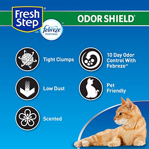 Fresh Step Odor Shield Clumping Litter With Febreze Freshness, Continuous Cat Litter Odor Eliminator, 25 lb. Box