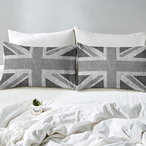 Loussiesd United Kingdom Flag Bed Sheet Set Union Jack Bedding Set Grey UK Flag Fitted Sheet For Kids Adults Geometric No Flat Sheet Ultra Soft King Size - Image 4
