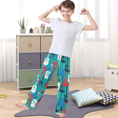 Boy's Pants Rock Music Pattern Jogger Pants Elastic Waist Long Bottoms Trousers with Pockets 6-14 Years4