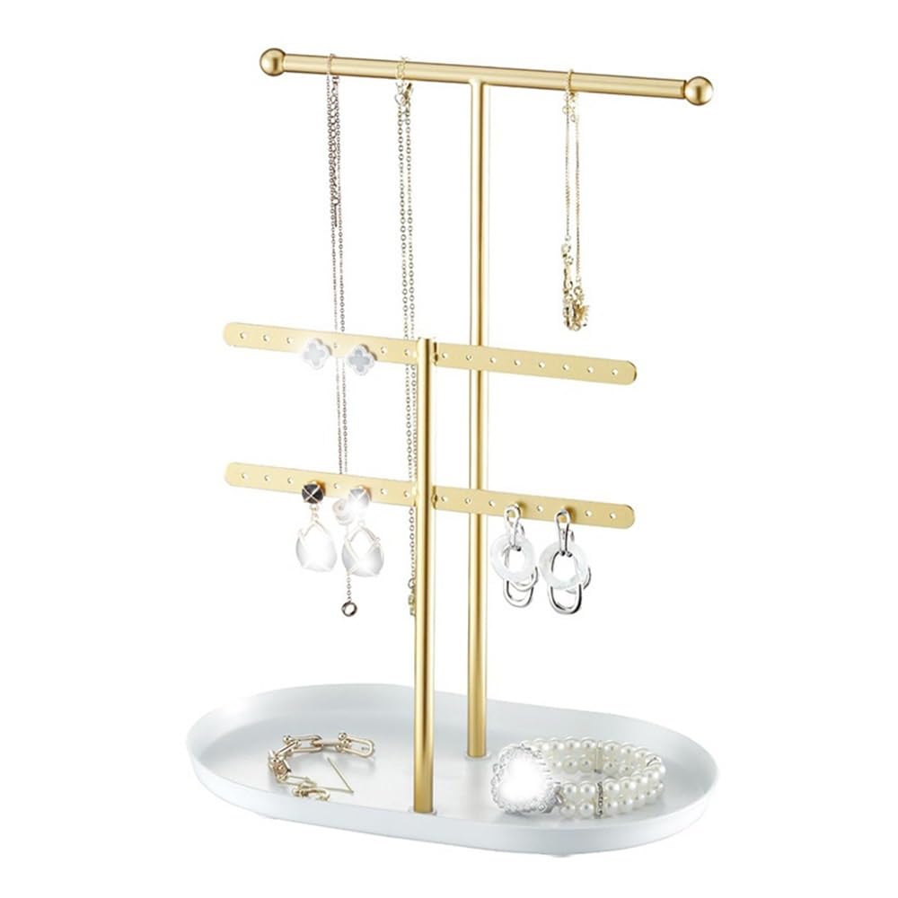 FAJNUZI2024 Jewellery Display Stand Metal Jewelry Rack with Tray Necklace Earring Ring Holder Display for Accessories(Gold)
