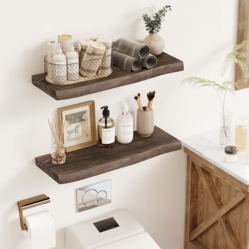 Image of Vivelove Wood Floating Shelves Live Edge 24 inch Set of 2, Dark Walnut