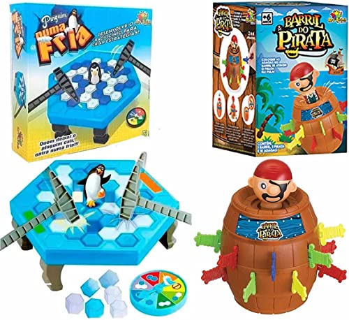 Kit Jogo Pula Pirata Barril + Jogo Pinguim Quebra Gelo - Linha Premium M5 Armarinhos
