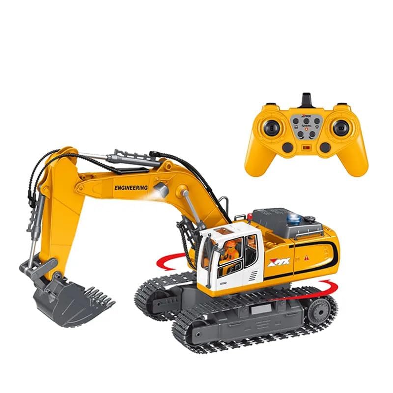 JOY JESTURE RC Excavator, 1:18 Scale Remote Control Dump Truck, 2.4GHz 11 Channel RC Construction Truck, Engineering Vehicles Educational Toys with Smoke &Light and Music for Kids, Boys and Girls