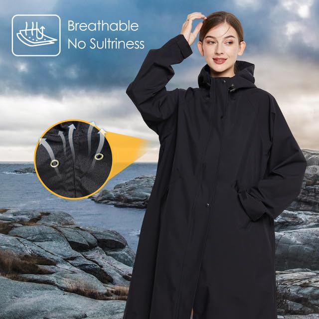 LAMA Regenmantel Wasserdicht Regenponcho Unisex Regenjacke Atmungsaktiv Regencape Regenschutzbekleidung Raincoat für Herren Damen Fahrrad Wandern Camping Reisen, Schwarz, XL