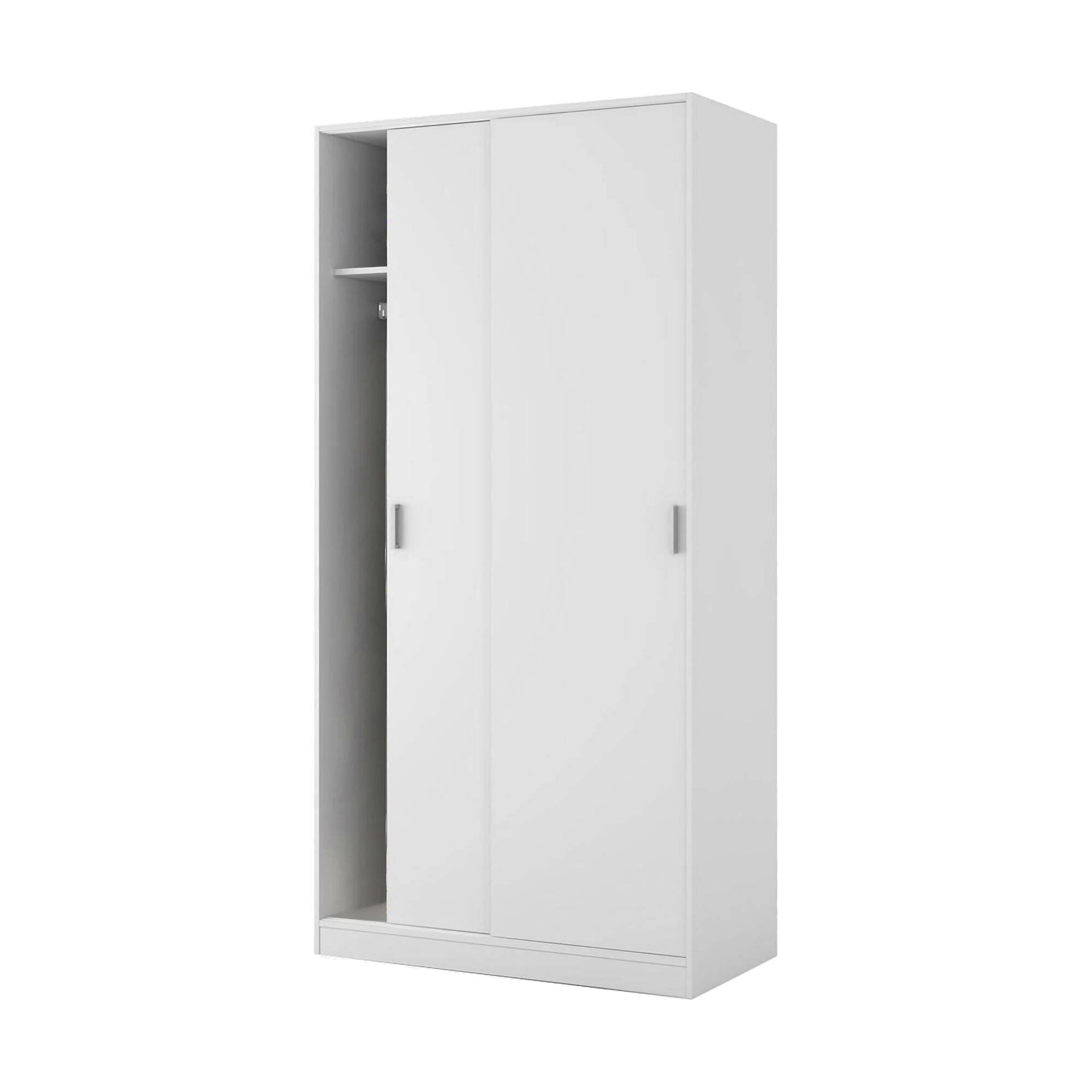 Dmora Armadio Guardaroba, 2 Ante scorrevoli, Legno Bianco-cm. 100 x 200 x 50