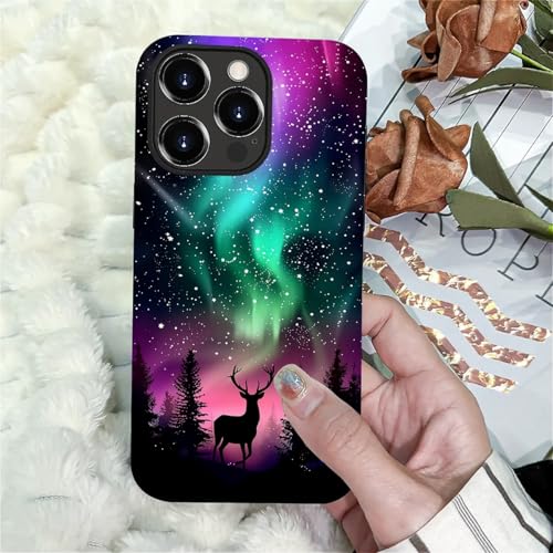 CARLOCA for iPhone 15 Pro Max Case, Deer Northern Green Lights Night Full Body Pattern for Girl Women Hybrid 2-Layer Hard Shell Silicone Protective Case for iPhone 15 Pro Max - image 4